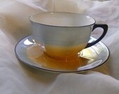 Z S & Co Orange and Blue Luster Bavarian Cup and Saucer 1930s Art Deco