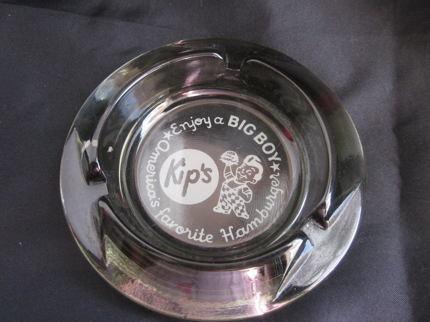 Enjoy a Big Boy Vintage Hamburger Restaurant Ashtray in Gray Smoke Glass