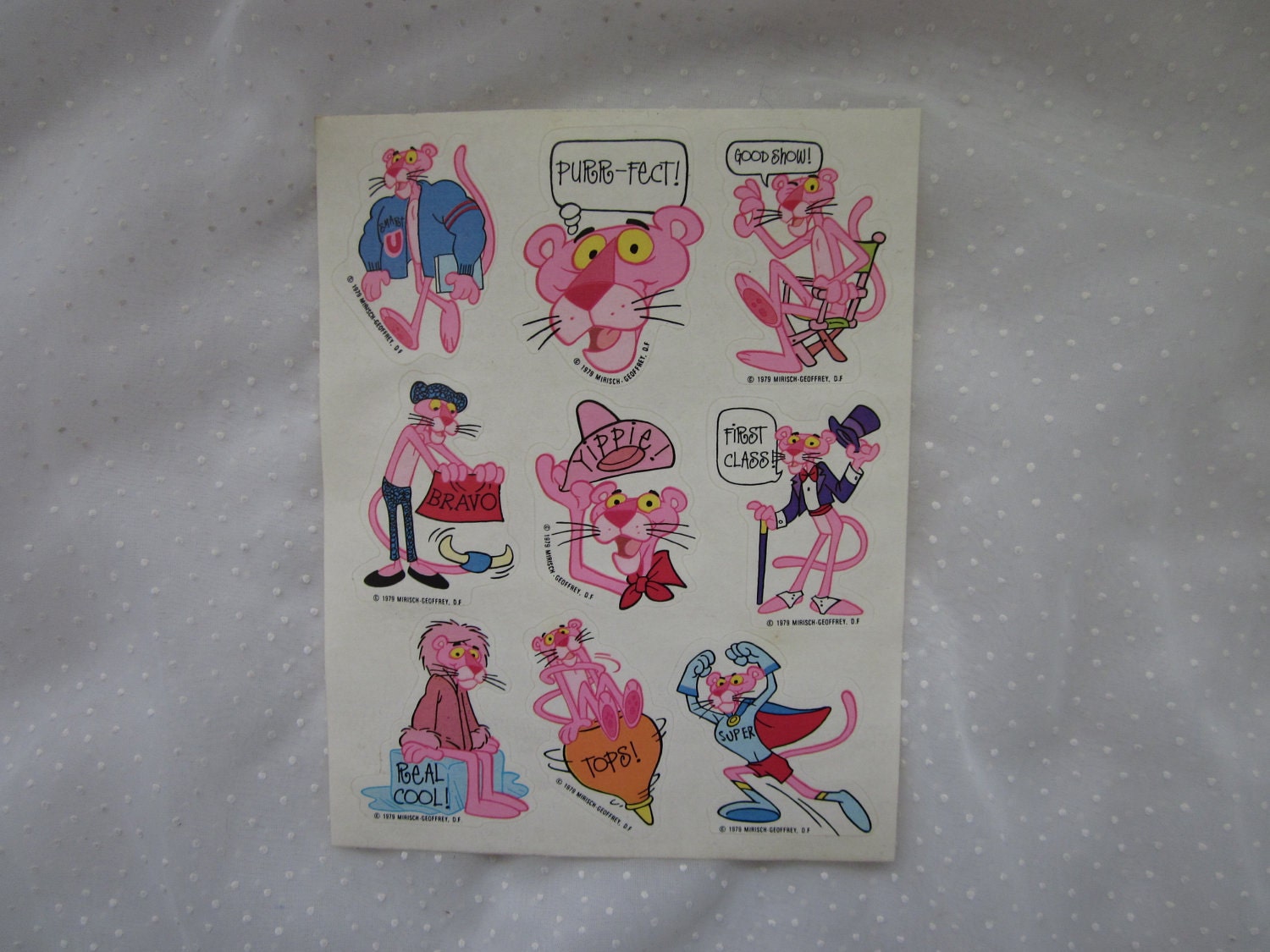 Vintage Hallmark Pink Panther Stickers 1979 Single Sheet Ambasador Mirisch Geoffrey