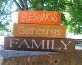 FALL Decor Blessings GATHERINGS Family, Primitive Wood Shelf sitter Blocks for Fall, Halloween, Thanksgiving Holidays, Home Decor