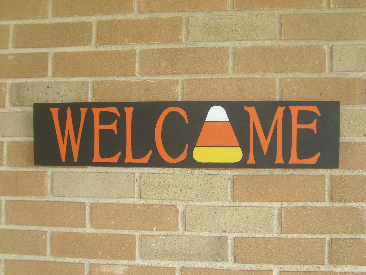 Primitive Welcome Candy Corn Wood Sign for Halloween, Fall Holiday, Thanksgiving, Home Decor Shelf Sitter