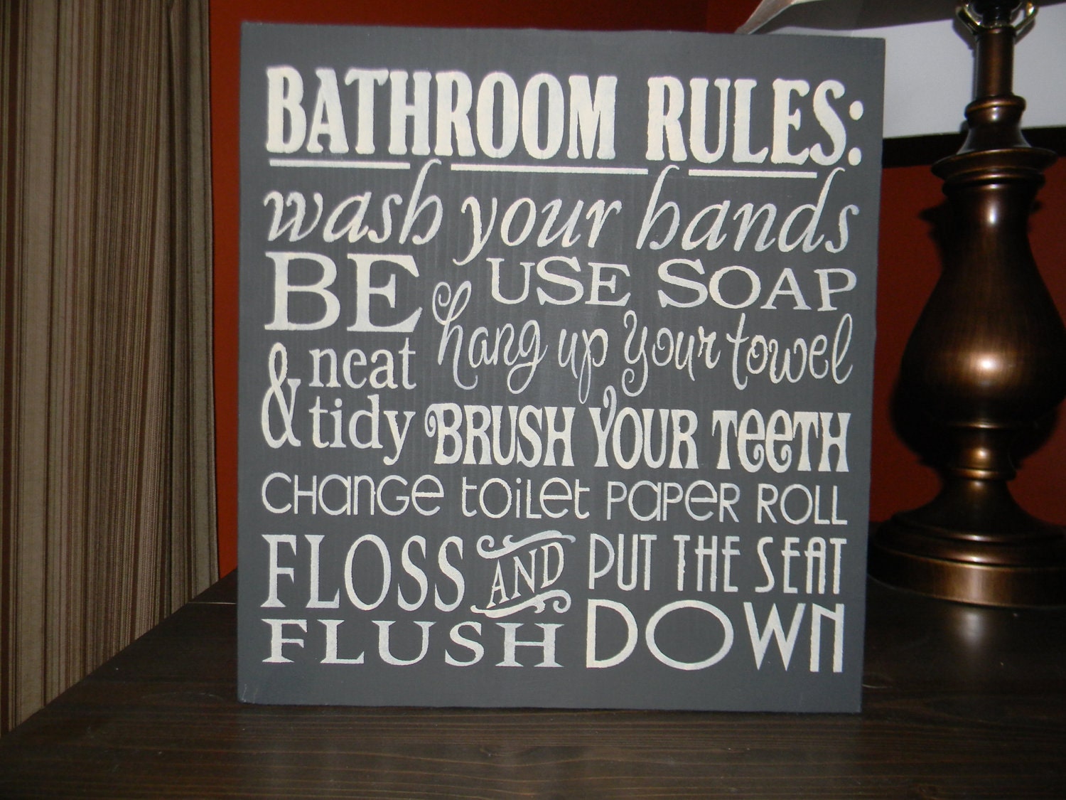 BATHROOM Primitive Hand Painted Wood SIGN Typography SUBWAY Art Home Decor Dawn Wall DeCor HoUsEwArEs DeCoRaTiNg HaNdPaInTeD PriMiTiVe