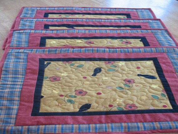 Quilted Primitive Placemats Set of 2 Pieces by SweetDreamsbyMoosie