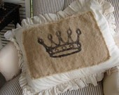 Burlap and Muslin Pillow Sham (Simple) King's Crown design