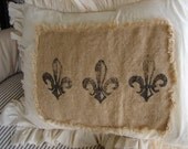 Fleur de lis on Muslin and Burlap Pillow Sham