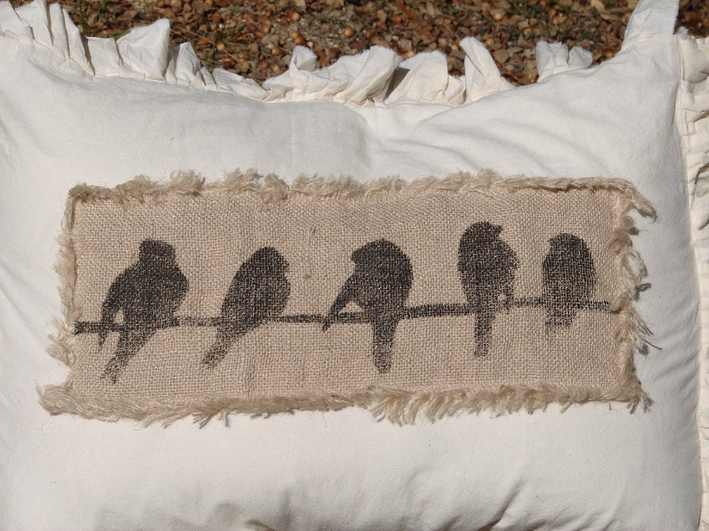 5 Birds On A Wire Muslin Burlap Pillow Sham