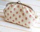 Mindy Clutch - Large - Off-white Latticework with Pink Flowers (Upcycled Materials)