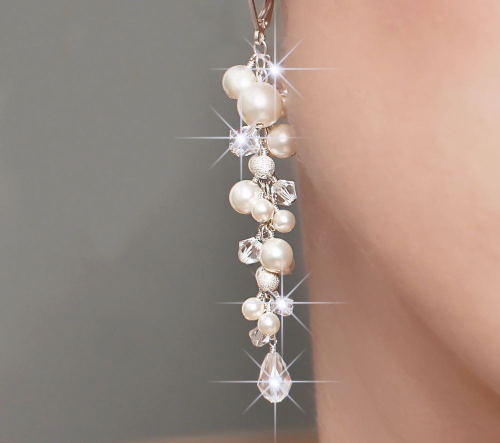 Pearl Wedding Earrings, Pearl Bridal Earrings, Pearl Wedding Jewelry, Swarovski Bridal Earrings