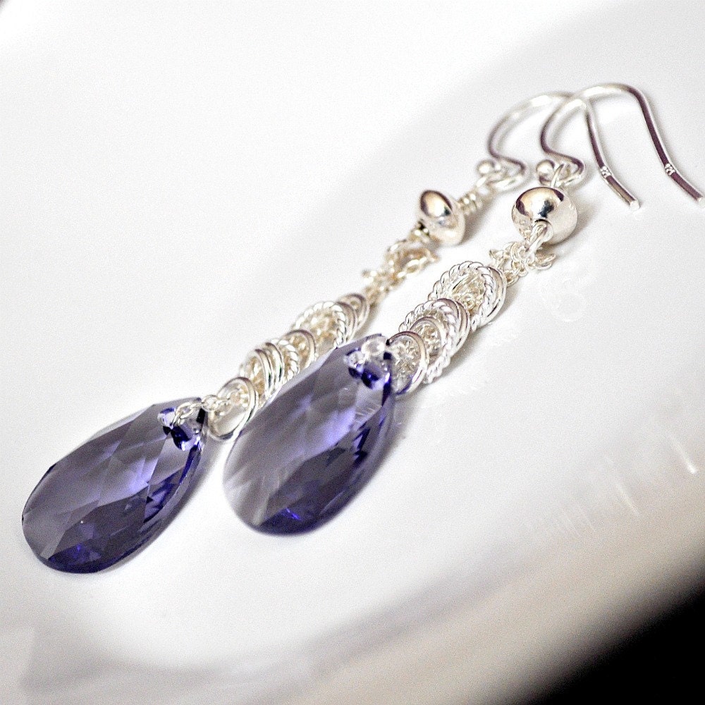 Purple Earrings, Bridesmaid Earrings, Bridesmaid Jewelry. Tanzanite Crystal Earrings. Long Earrings. Teardrop Earrings, Bridesmaid Jewellery