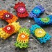 Set Of 7 Rainbow Crochet Mandala Bridesmaid Rings With Gold Holographic Sequin
