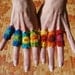 Set Of 7 Rainbow Crochet Mandala Bridesmaid Rings With Gold Holographic Sequin