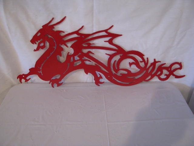 Dragon 1 Metal Wall Yard Art Silhouette Red