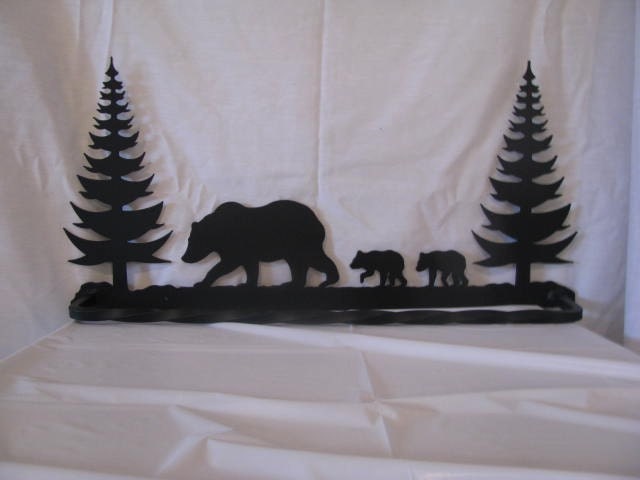 Bear 4 with Trees Towel Rack Metal Wall Art Wildlife Silhouette