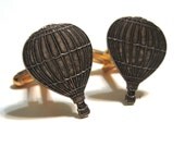 Hot Air Balloon Cuff Links - Antiqued Brass - Fly Away with Me - Steampunk - World's Fair - Victorian