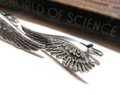Long Wing Cufflinks - Steampunk Angel Wings - Antiqued Silver / Silver Ox Cuff Links