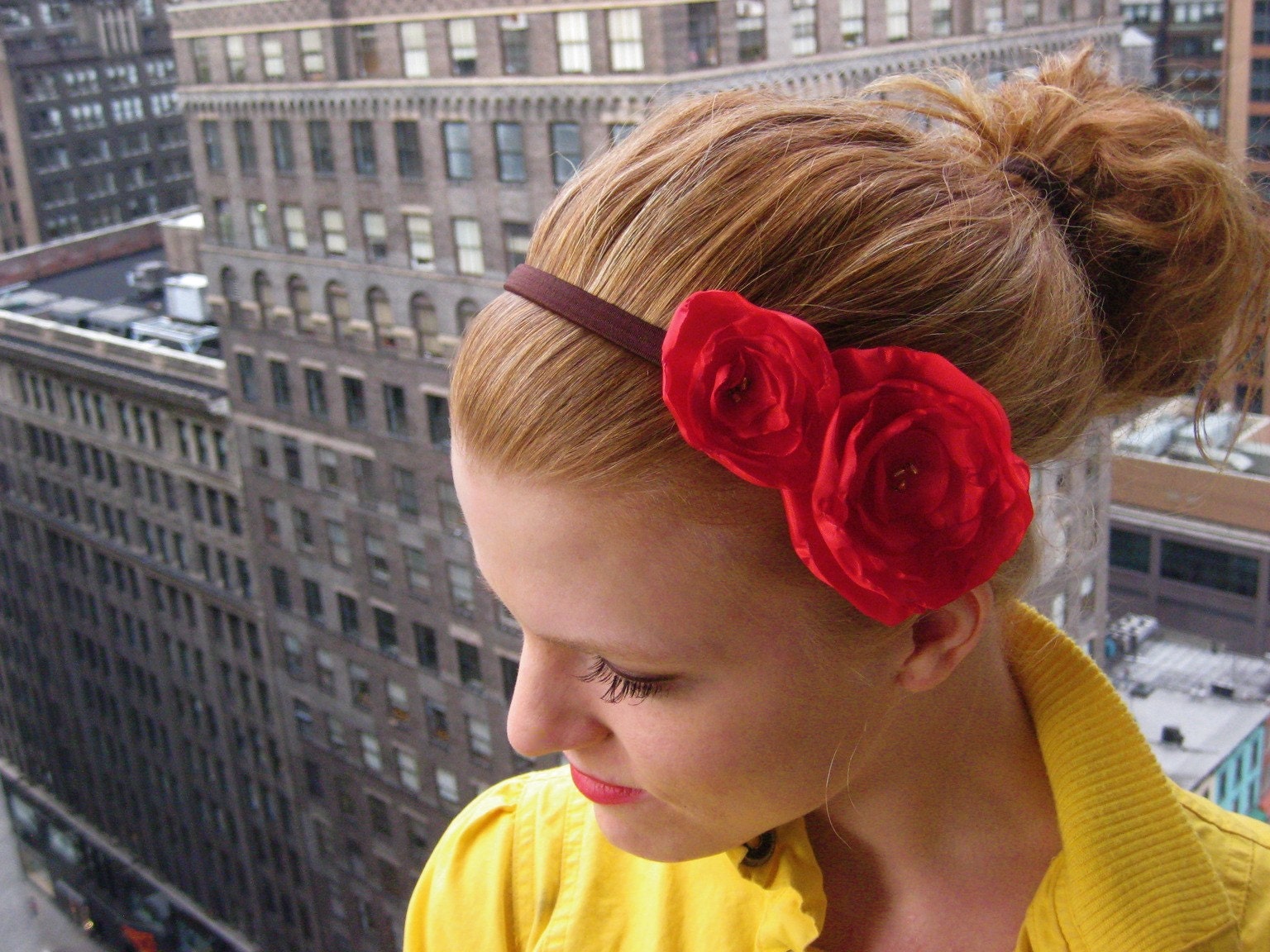 The PRETTY LADY Flower Headband -- In Red