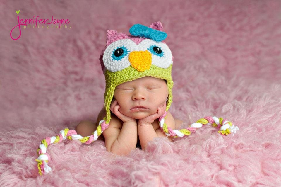 Funky Girls Owl Ear Flap Hat--Baby, Toddler, Child--Custom Color Options