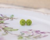 Tiny Chartreuse Green Dahlia Earrings