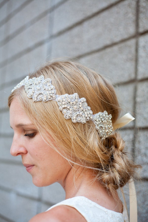 Luxe Crystal Bridal or Special Occasion Tie Headband, Halo, or Sash