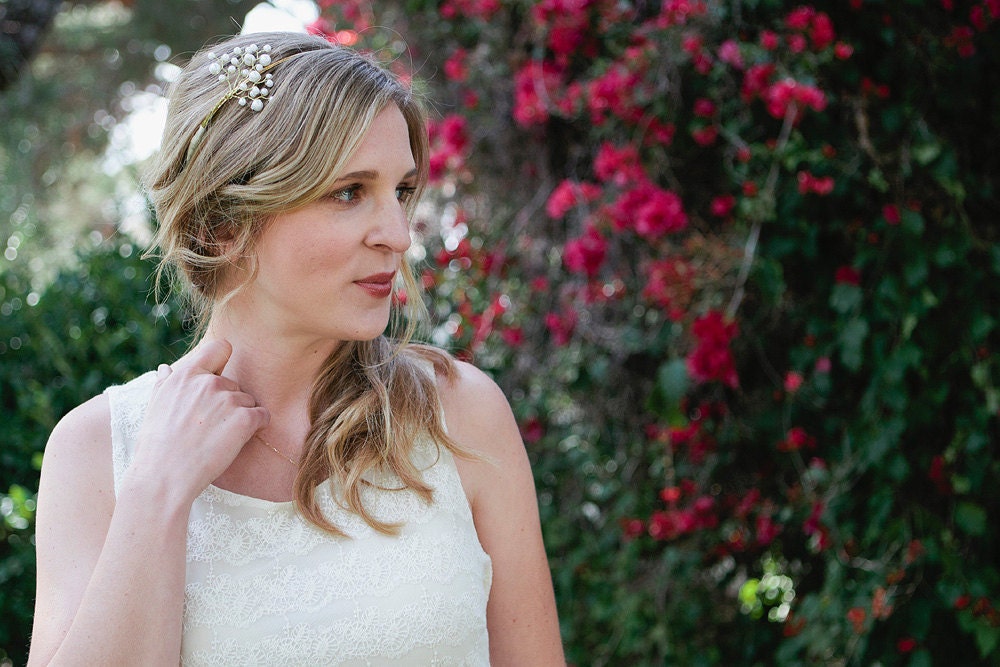 Golden Pearls: Pearl Floral Bridal Headband