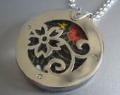 Reversible japanese motif sterling silver origami paper necklace