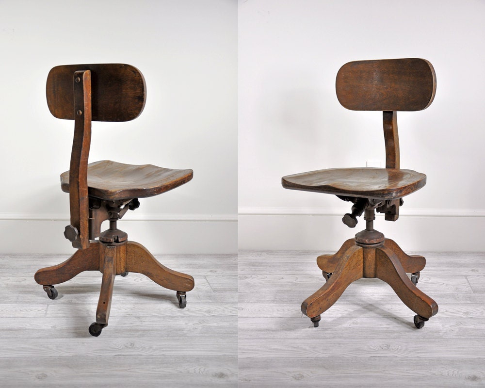 Vintage Wood Office Swivel Chair / Desk Chair / Office Decor