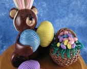 Frazier the Easter Bear with Eggs and Basket Polymer Clay Figurine