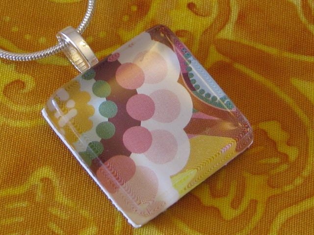 Round Pink Flower Petal Flower  Scrabble Tile Glass Pendant