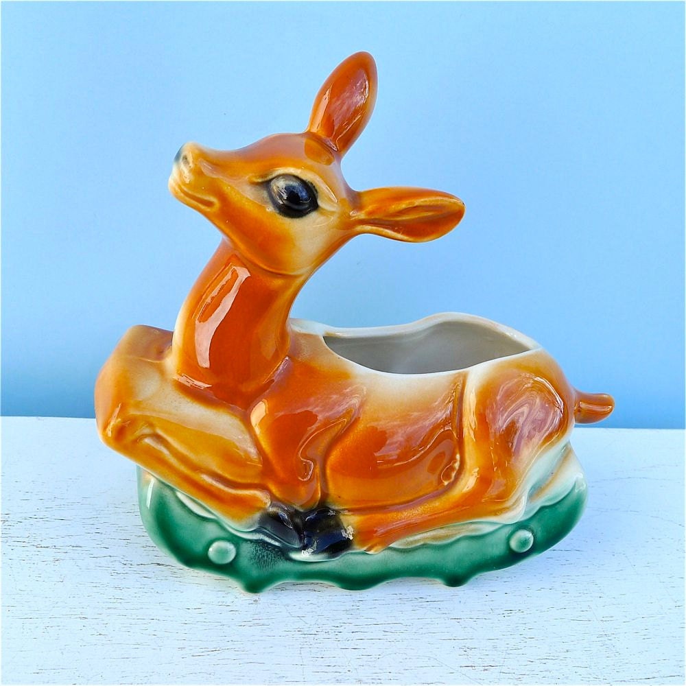 SALE Vintage Deer Fawn Pottery Mid Century Planter
