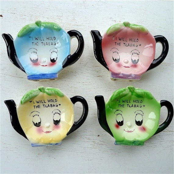 Vintage Tea Bag Rests I Will Hold The Tea Bag Set by twolittleowls