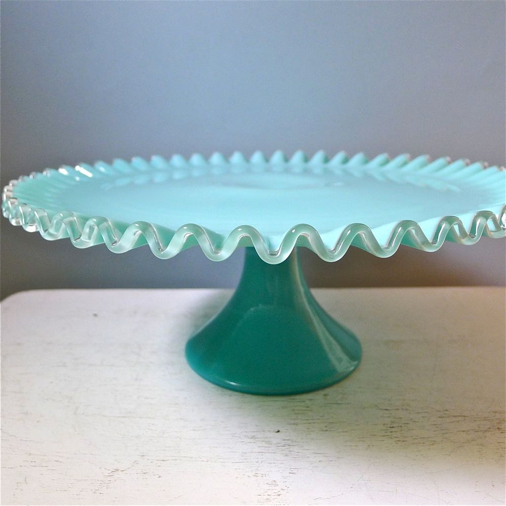 Vintage Fenton Robin's Egg Blue Ruffle Cake Pedestal