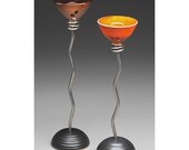 Wheel thrown Ceramic Pottery Copper, Clay and Steel, Twist Candle Holder, Earthy colors, Metallic Modern Home Decor (c)