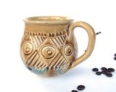 Coffee cup Handmade Porcelain mug, Honey amber brown, Modern Kitchen Home Decor Geometric Minimalist Hand Carved Yellow serving rustic
