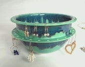 Earring Holder, Jewelry Earring Bowl, Green, Large Double Decker, Handmade Ceramics, For Her, Storage, Organizer Mother's Day