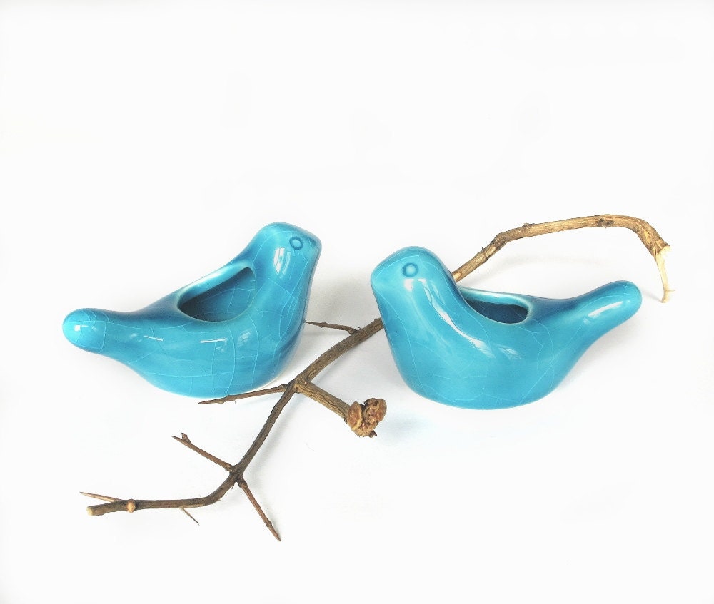 Turquoise Birdies Planter succulent plant planters, Office desk decor, Spring garden table, White Bird, modern housewares SET of 2