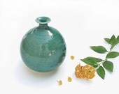 Modern Minimalist Ceramic Bottle, Spring Home Decor Mint Turquoise Green, Wheel Thrown Aqua Round Dried Flower Bud Vase