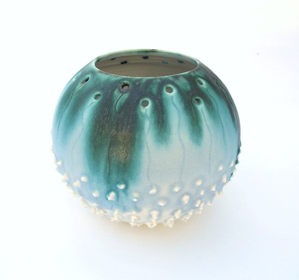Nautical AutumnDecor Modern Contemporary Minimalist Porcelain Sea Urchin Vase OOAK beach home
