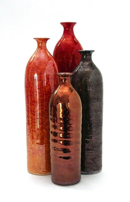 Red Home Decor, Wheel thrown ceramic Bottle, Instant Modern, Decorative Pottery vase Straight Housewares Handmade clay