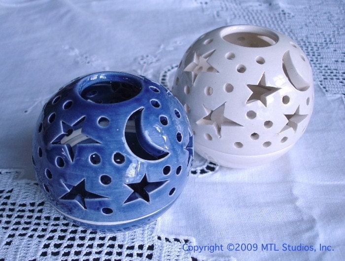 Robin's Egg Blue Spring Decor THE ORIGINAL Heart Candileria Luminary / Handmade Ceramics
