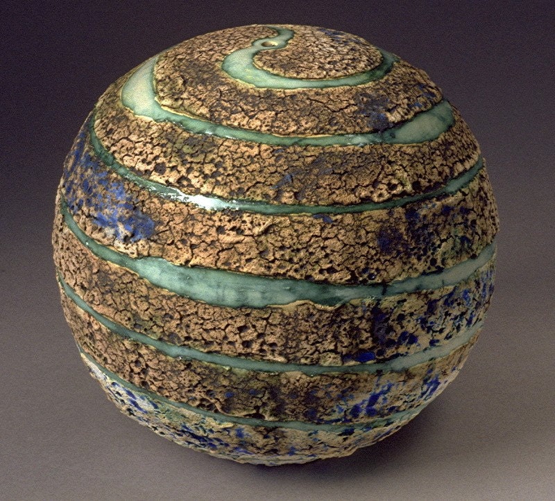 Planet Sculpture from my Pleiades Art Series Large Wheelthrown Splere wheel thrown Stoneware Avant Garde Textured