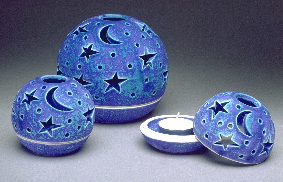 Constellation Candleholder Handmade Pottery Ceramic Luminary Shabby Chic Velvet Purple Blue Winter Home Wedding Favor Decor