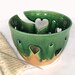 Ceramic Yarn Bowl Green Heart designs all around Handmade POTTERY As seen at Vogue Knitting LIVE