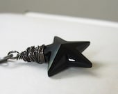 Jet Black Crystal Star Necklace, Swarovski Crystal Wire Wrapped Pendant, Rustic Oxidized Sterling Silver