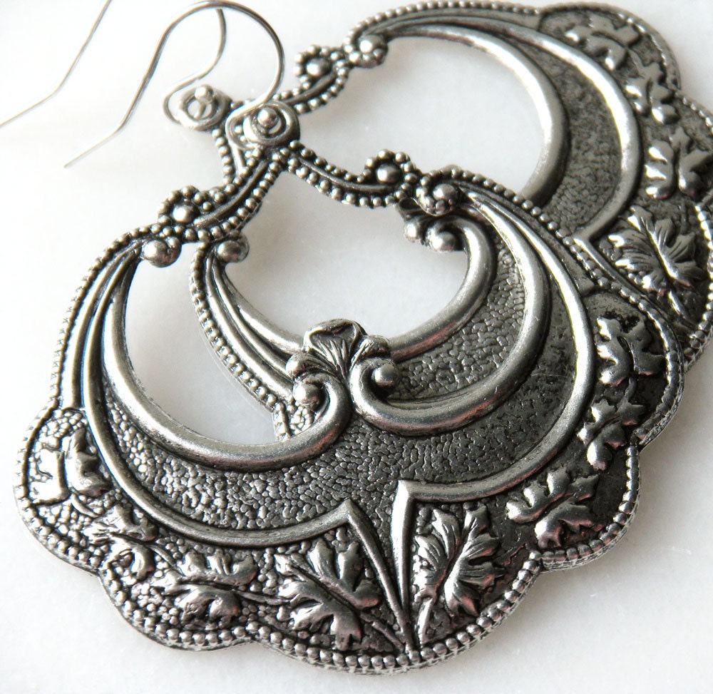 Art Deco Hoop Earrings, Vintage Inspired Silver - merryalchemy