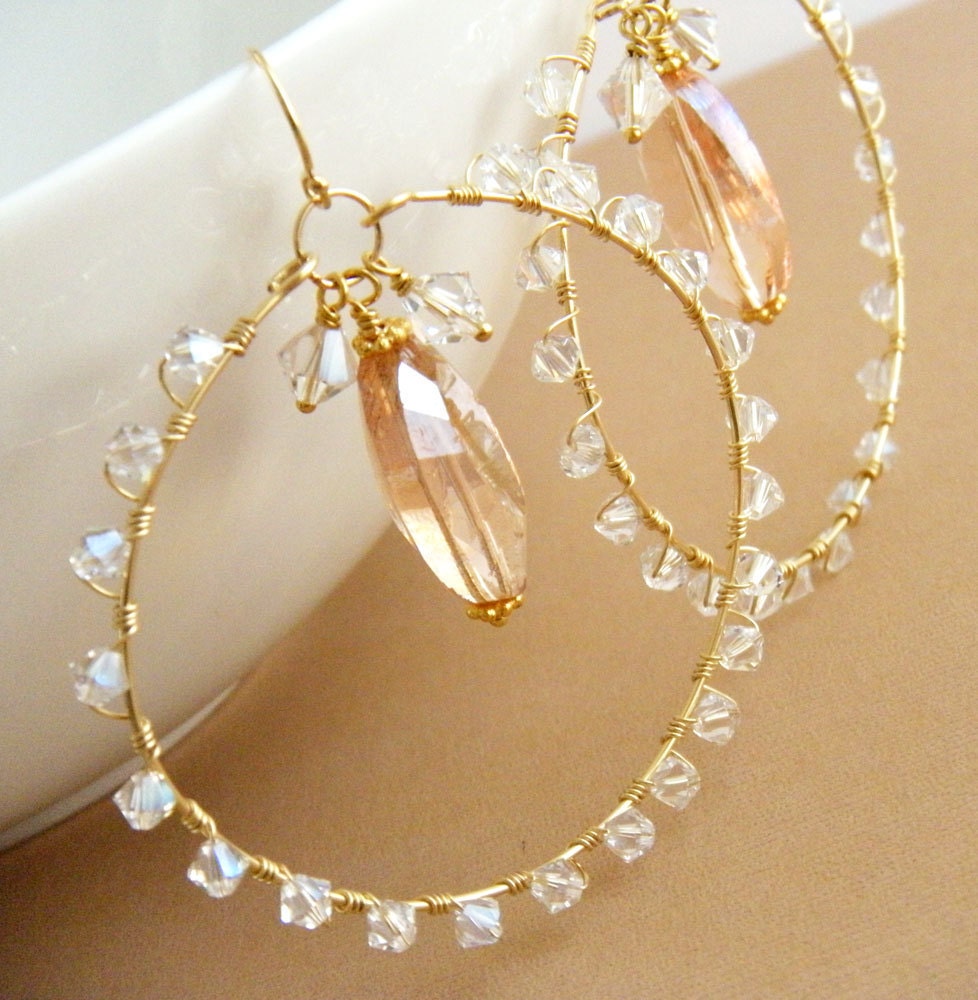 Gold and Crystal Hoop Earrings, Extra Large - Glamour Girl