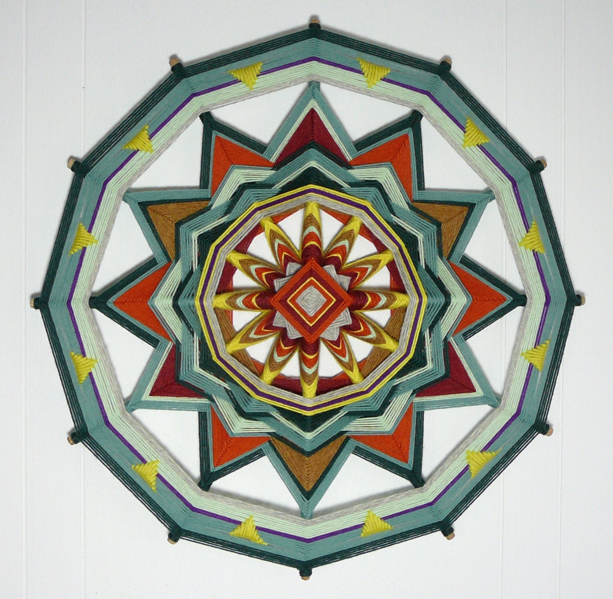 Sunshine and Sage, an 18 inch, 12-sided, Ojo de Dios, by custom order