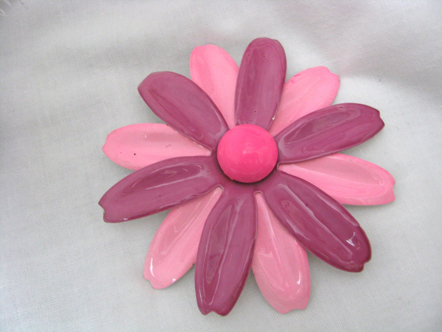 Huge Pink & Purple Enamel Flower Brooch Flower Pin
