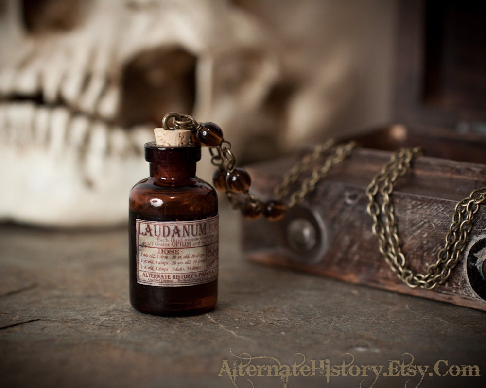 Laudanum / Poison Bottle Necklace - Apothecary Labeled Glass Bottle