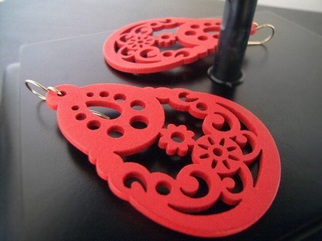 Wood Earrings - Red/Orange - Latin Love - Carnival - Gold Fill Earwires - Black Friday Deals