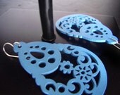 Wood Earrings - Detailed Cut - Matte - Blue Carnival - Lazar Cut Wood